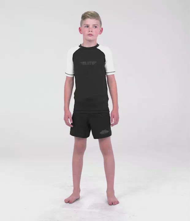 Kids' Standard White Short Sleeve BJJ Rash Guard Video