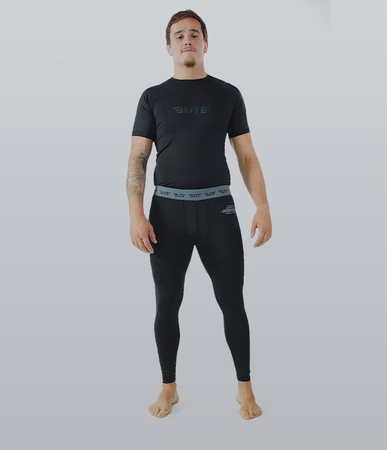 Men's Plain Black Compression Jiu Jitsu BJJ Spat Pants Video