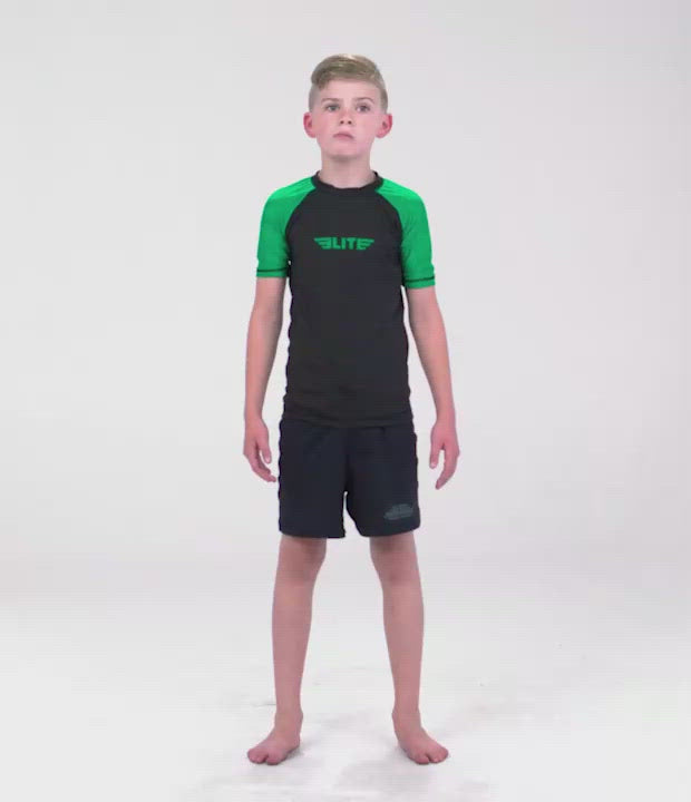 Kids' Standard Green Short Sleeve BJJ Rash Guard Video