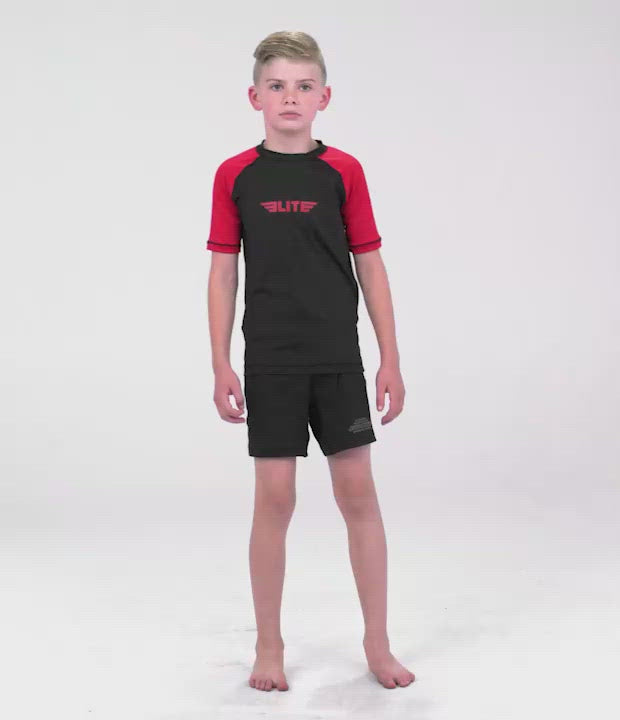 Kids' Standard Red Short Sleeve BJJ Rash Guard Video