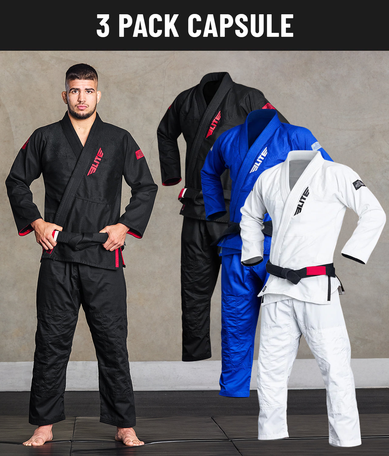 Core White/Black/Blue Brazilian Jiu Jitsu Mens BJJ Gi - (Pack of 3)