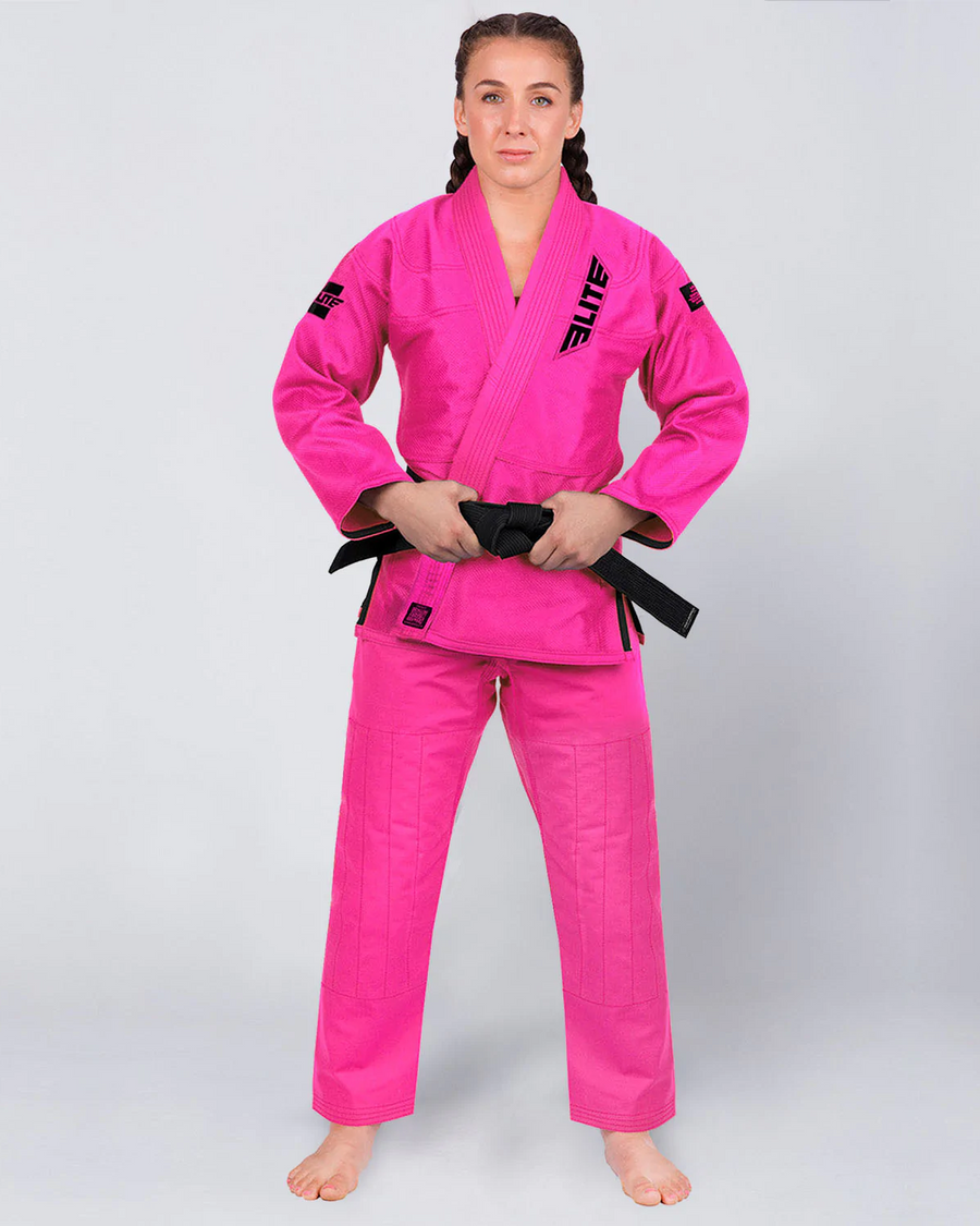 Elite Sports Lightweight Preshrunk Pink Women Brazilian Jiu Jitsu BJJ Gi With Free White Belt