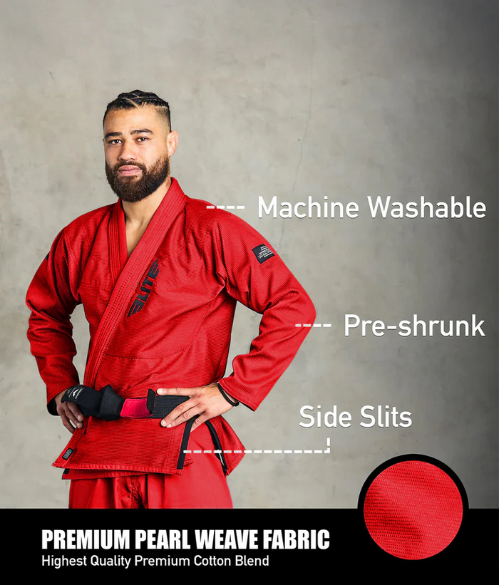 Elite Core Red Mens BJJ Gi w/ Free Belt, Preshrunk Jiu Jitsu Gi