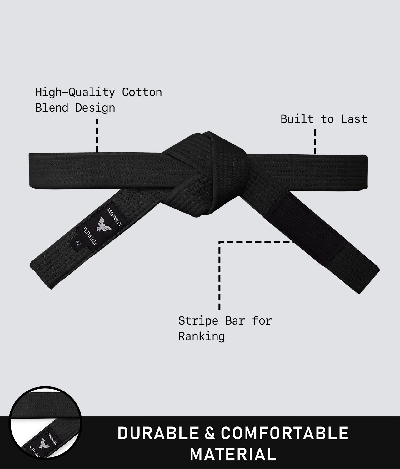 Elite Sports Adults' Jiu Jitsu BJJ Black Belt Durable & Comfortable Material