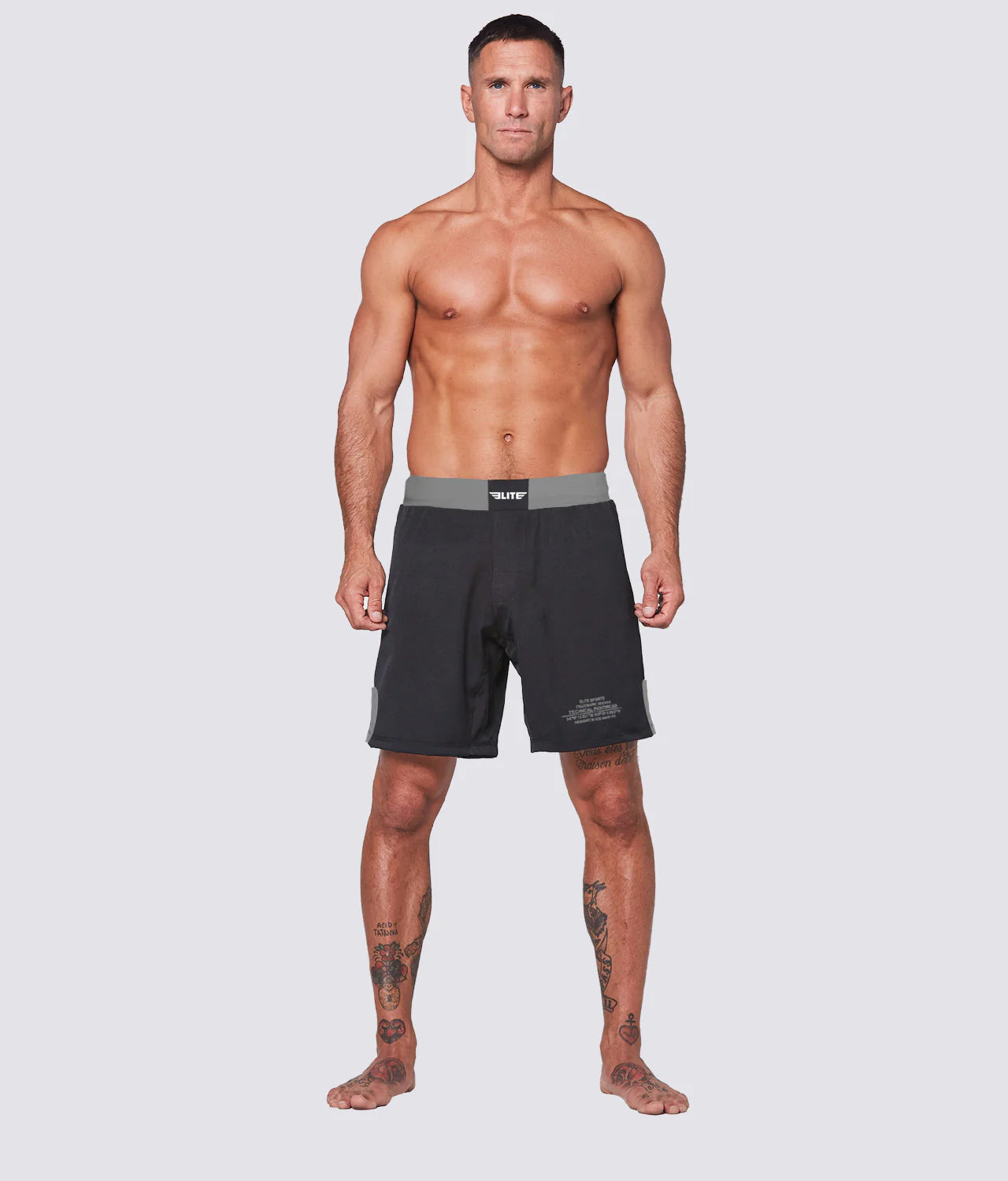 Elite Sports Men's Black Jack Gray Brazilian Jiu Jitsu BJJ No Gi Shorts Front View