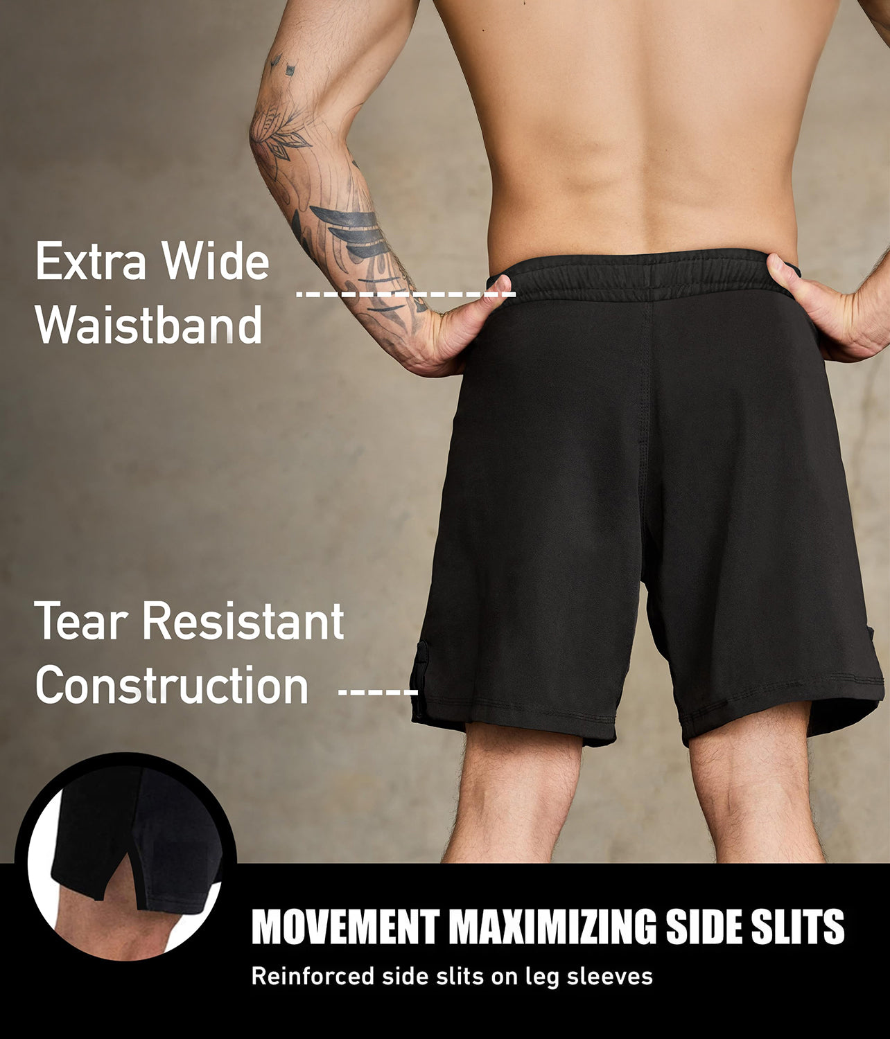 elite sports black jack series black mma shorts with reinforced side slits