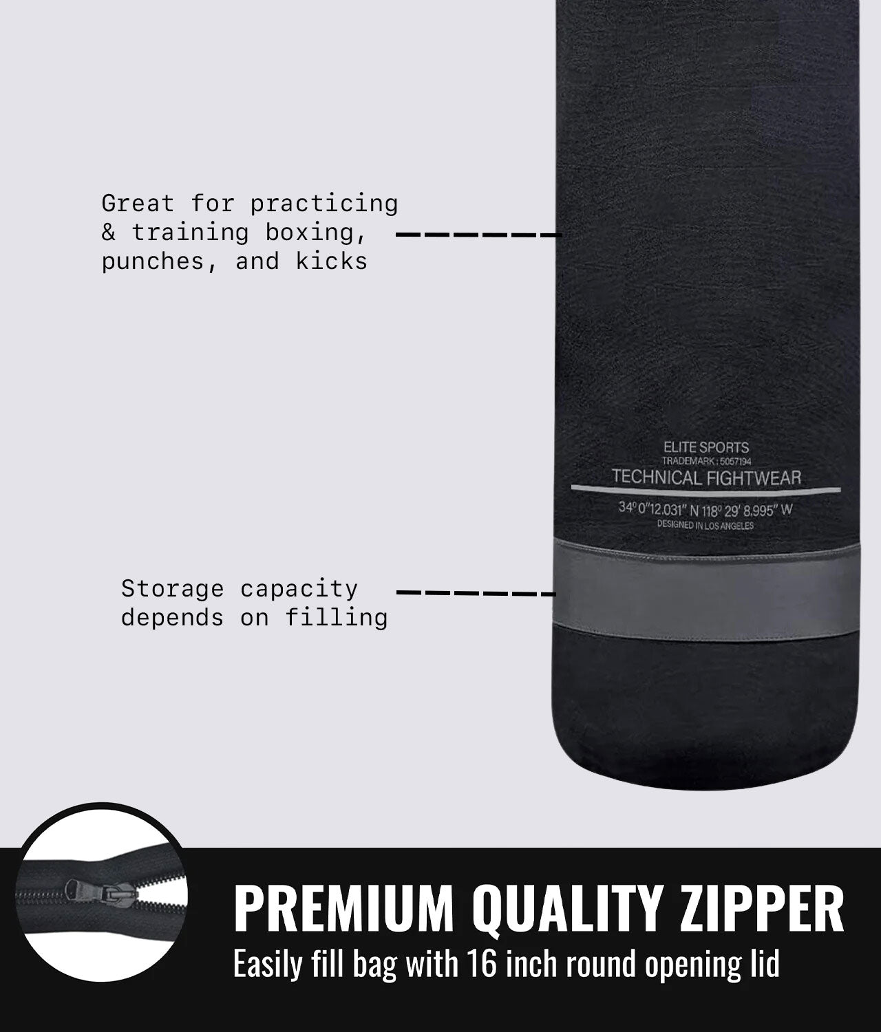 Elite Sports Canvas Punching Bag Premium Quality Zipper