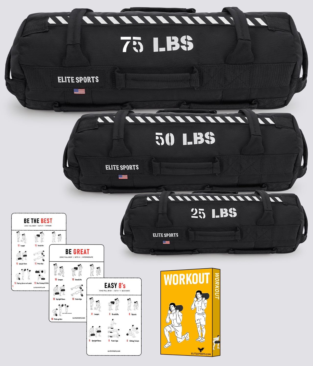 Elite Sports Core Duffel Workout Sandbag 50 lbs Included Workout Manuals