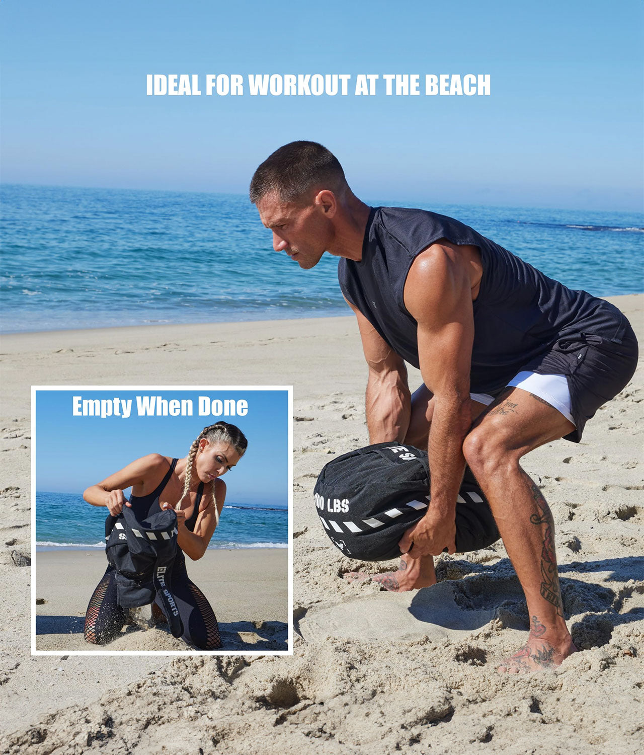 Elite Sports Core Round Workout Sandbag 100 lbs Ideal For Workout At the Beach