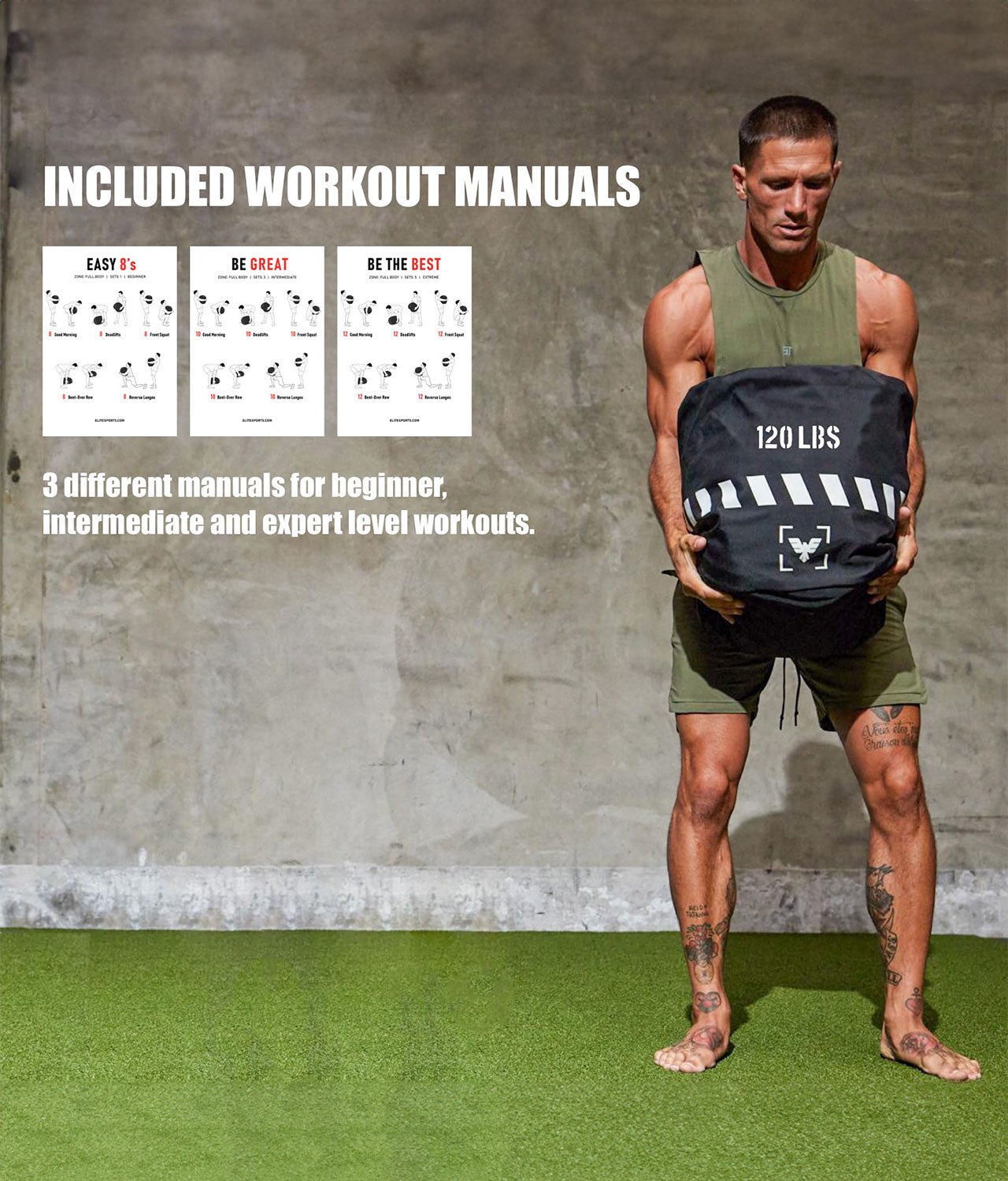 Elite Sports Core Round Workout Sandbag 120 lbs Included Workout Manuals
