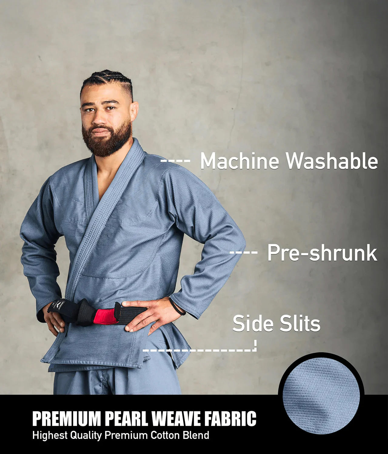 elite essential gray mens jiu jitsu kimono fabric