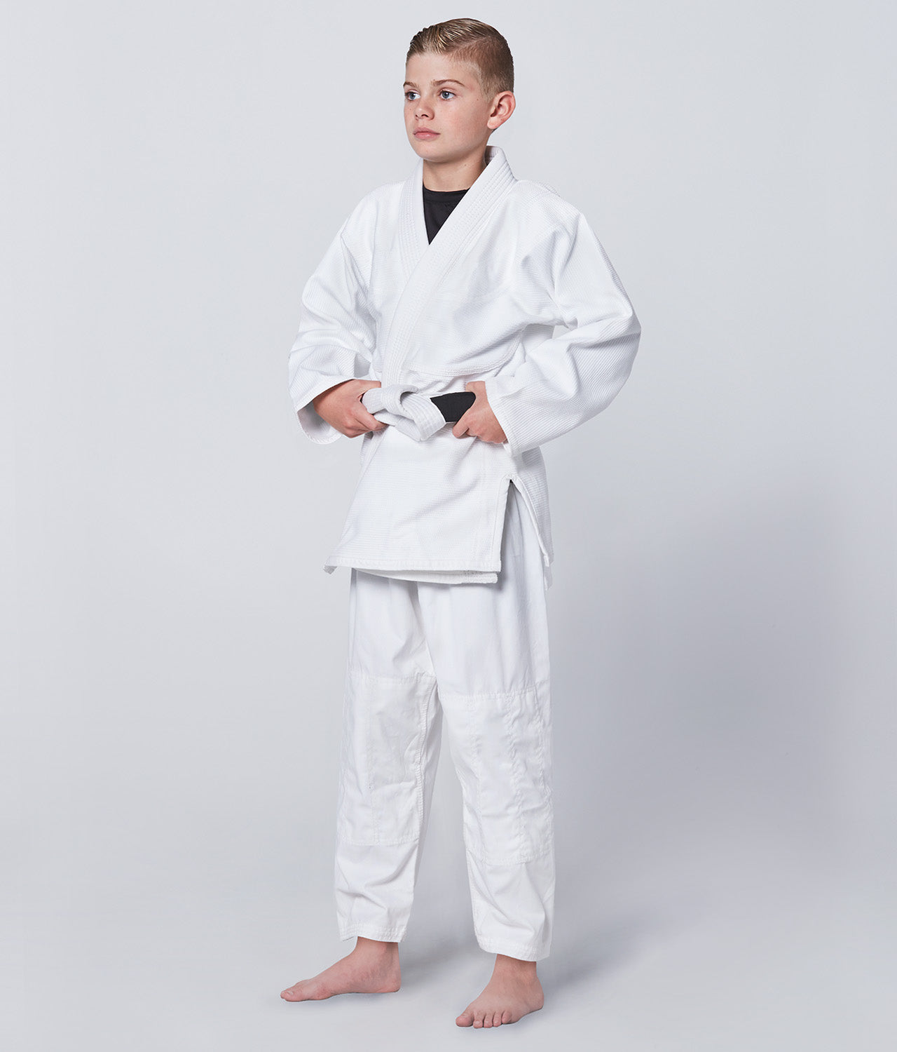 Elite Sports Kids' Essential White Brazilian Jiu Jitsu BJJ Gi Side View