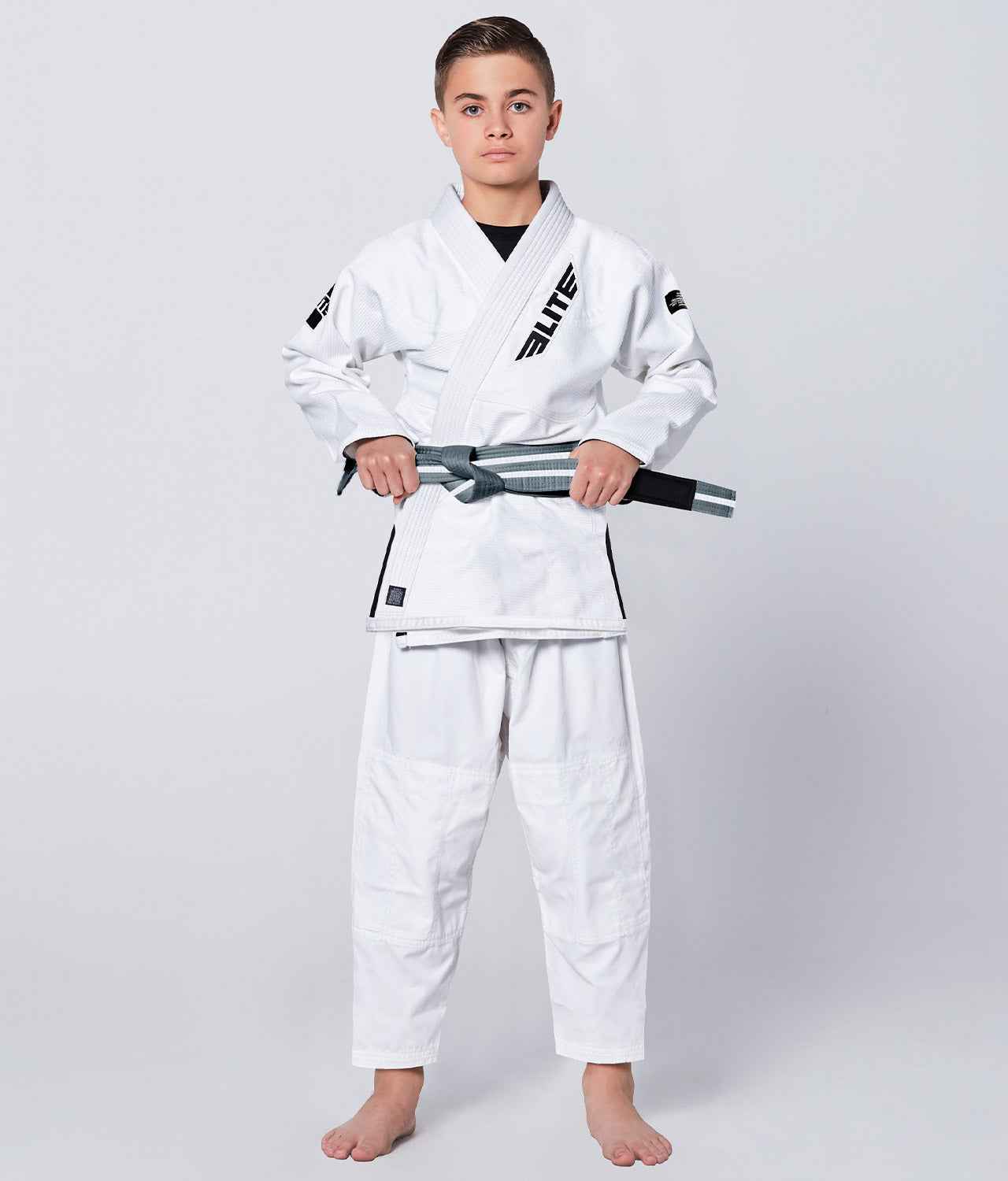 Elite Sports Kids' Jiu Jitsu BJJ Gray/White Belt Full Look