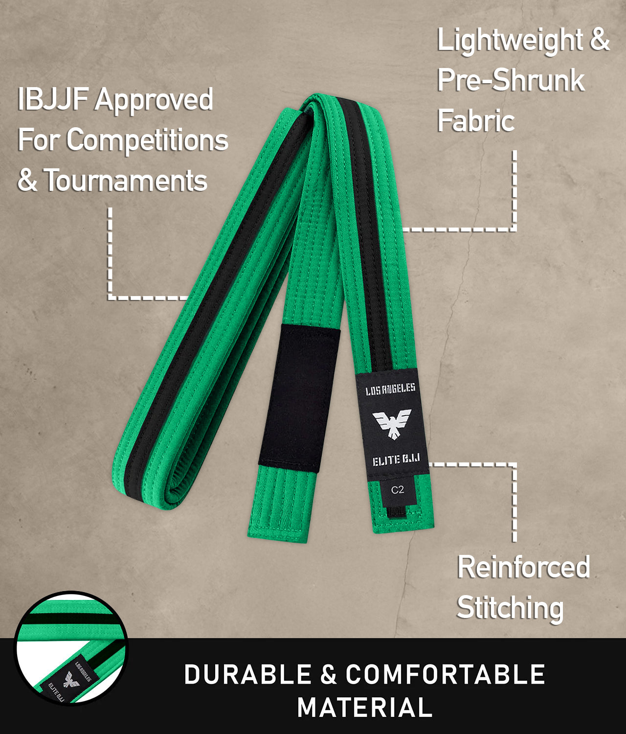 elite sports lightweight and preshrunk kids green/black bjj belt