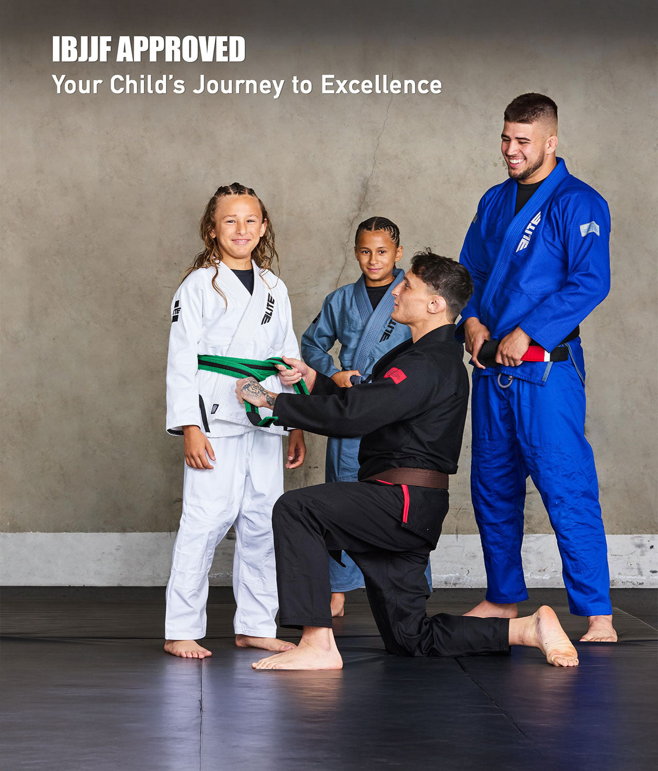 elite sports kids ibjjf approved green/black bjj belt