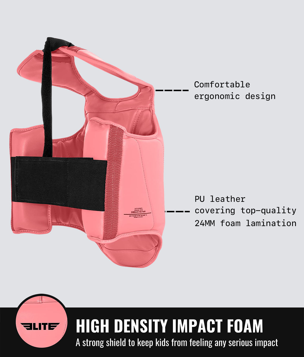 Elite Sports Kids' Pink Boxing Chest Guard : 4 to 8 Years High Density Impact Foam
