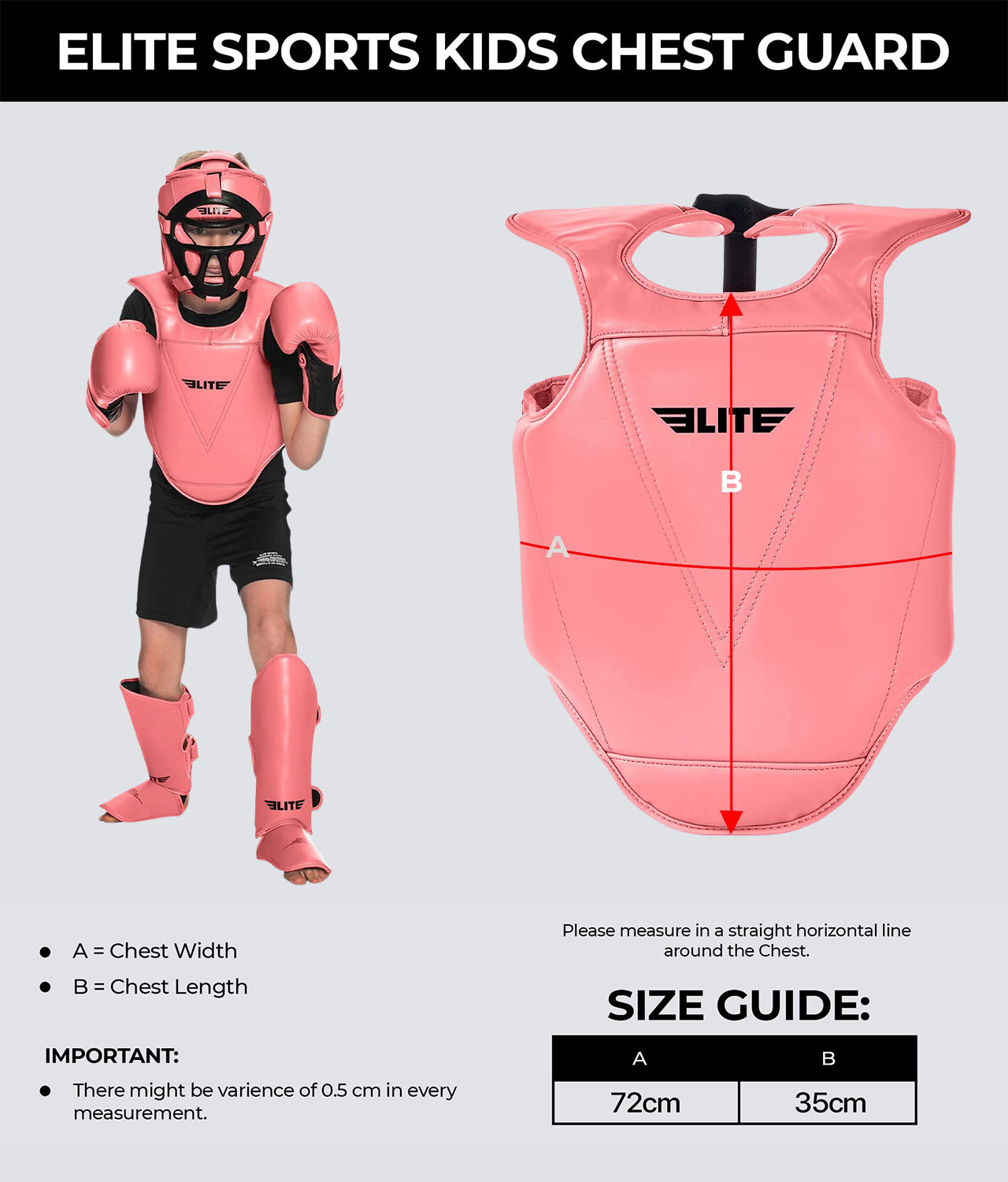 Elite Sports Kids' Pink Boxing Chest Guard : 4 to 8 Years Size Guide