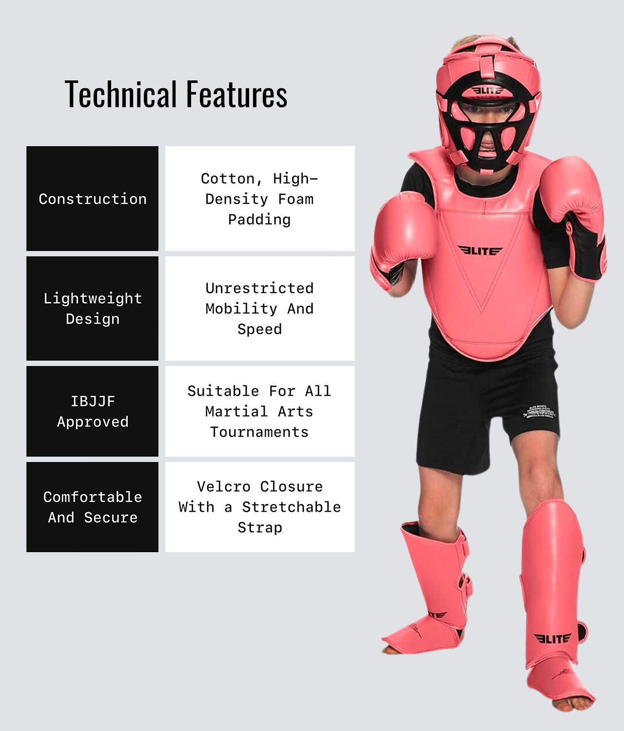 Elite Sports Kids' Pink Boxing Chest Guard : 4 to 8 Years Technical Features