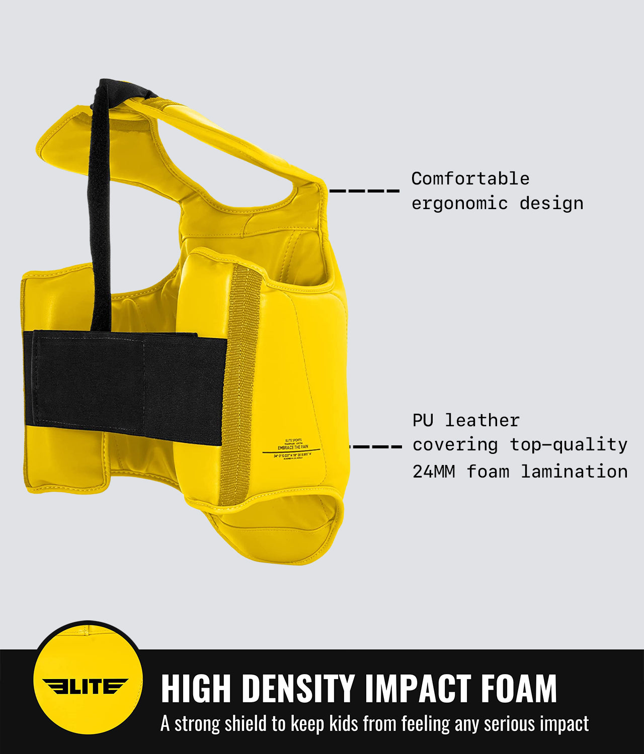 Elite Sports Kids' Yellow Boxing Chest Guard : 4 to 8 Years High Density Impact Foam