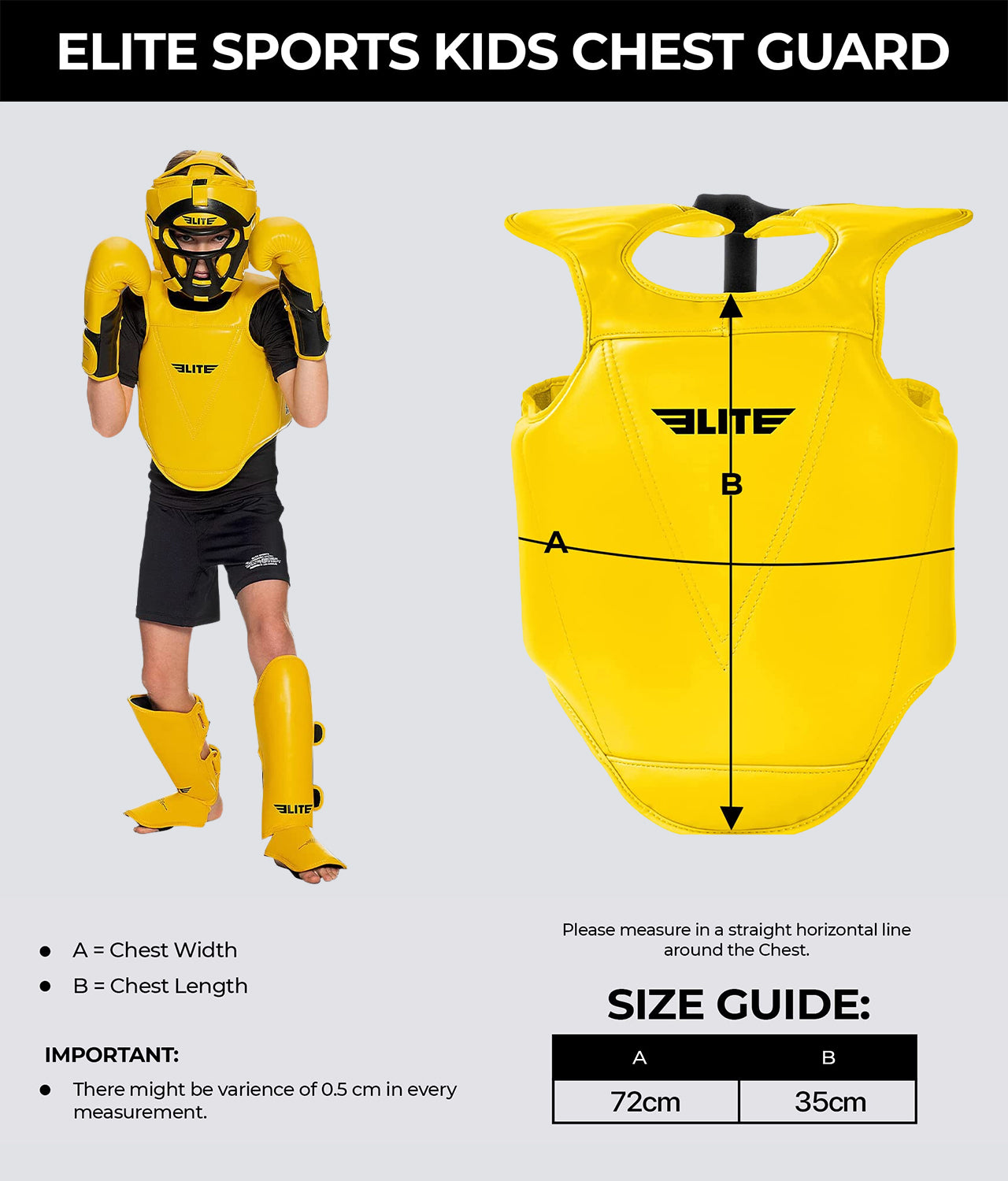 Elite Sports Kids' Yellow Boxing Chest Guard : 4 to 8 Years Size Guide