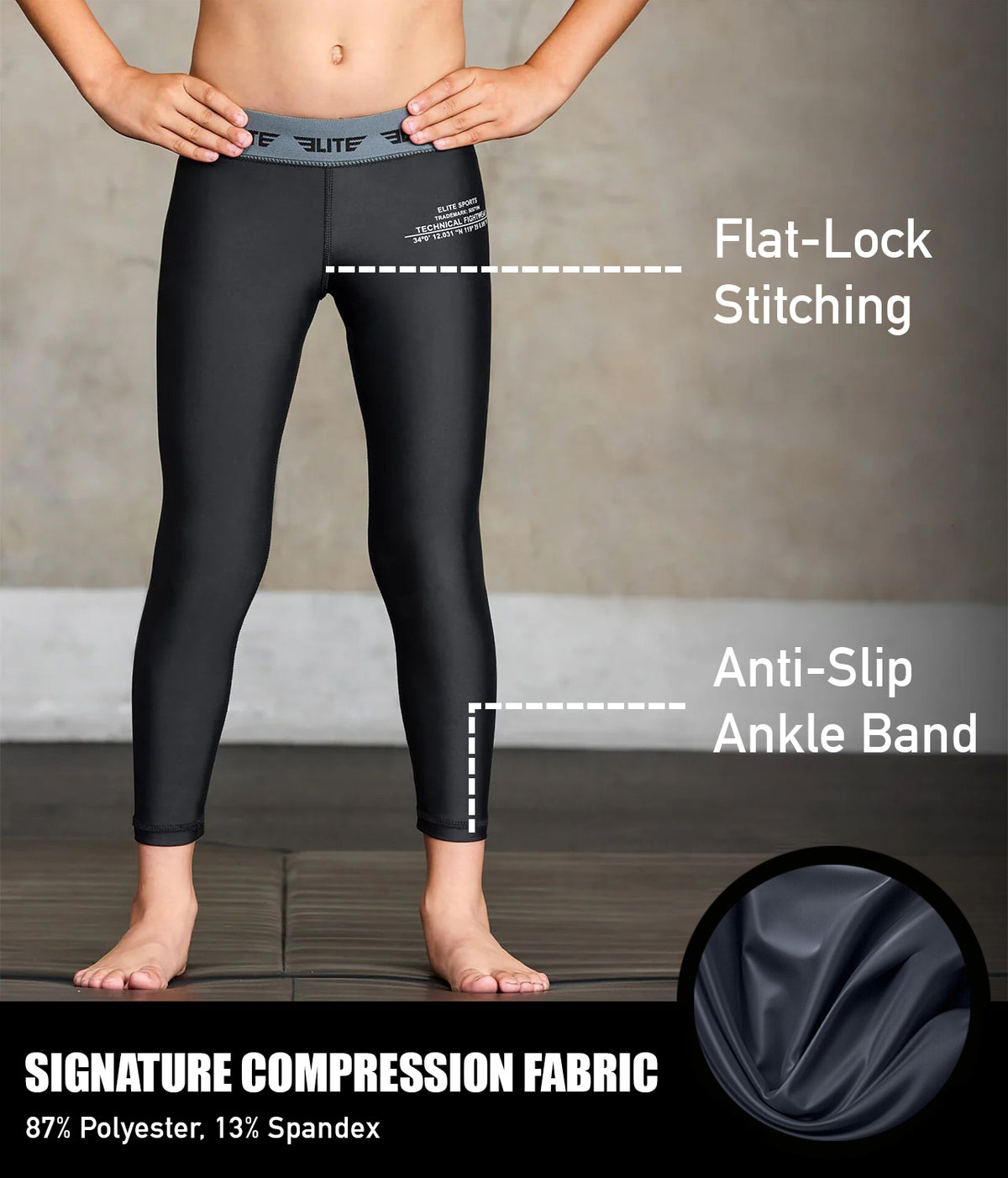 Pack of 3 - Kids' Plain Black Compression No-Gi Bjj Spats
