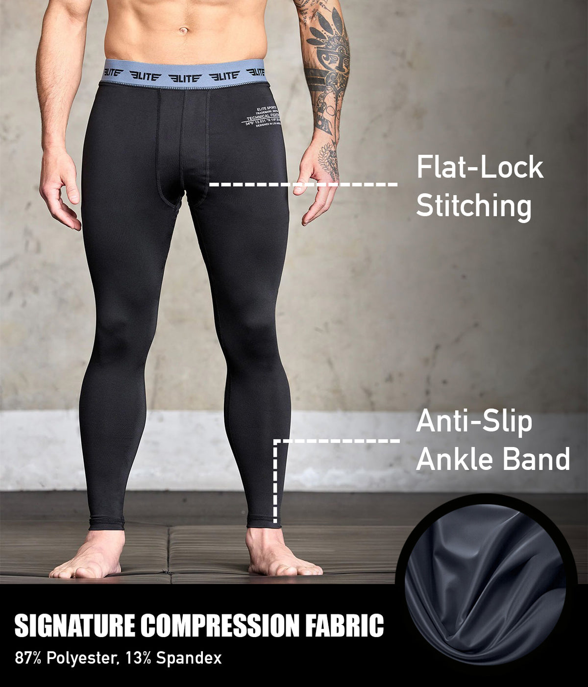 Adults's Plain Black Compression No-Gi BJJ Spats
