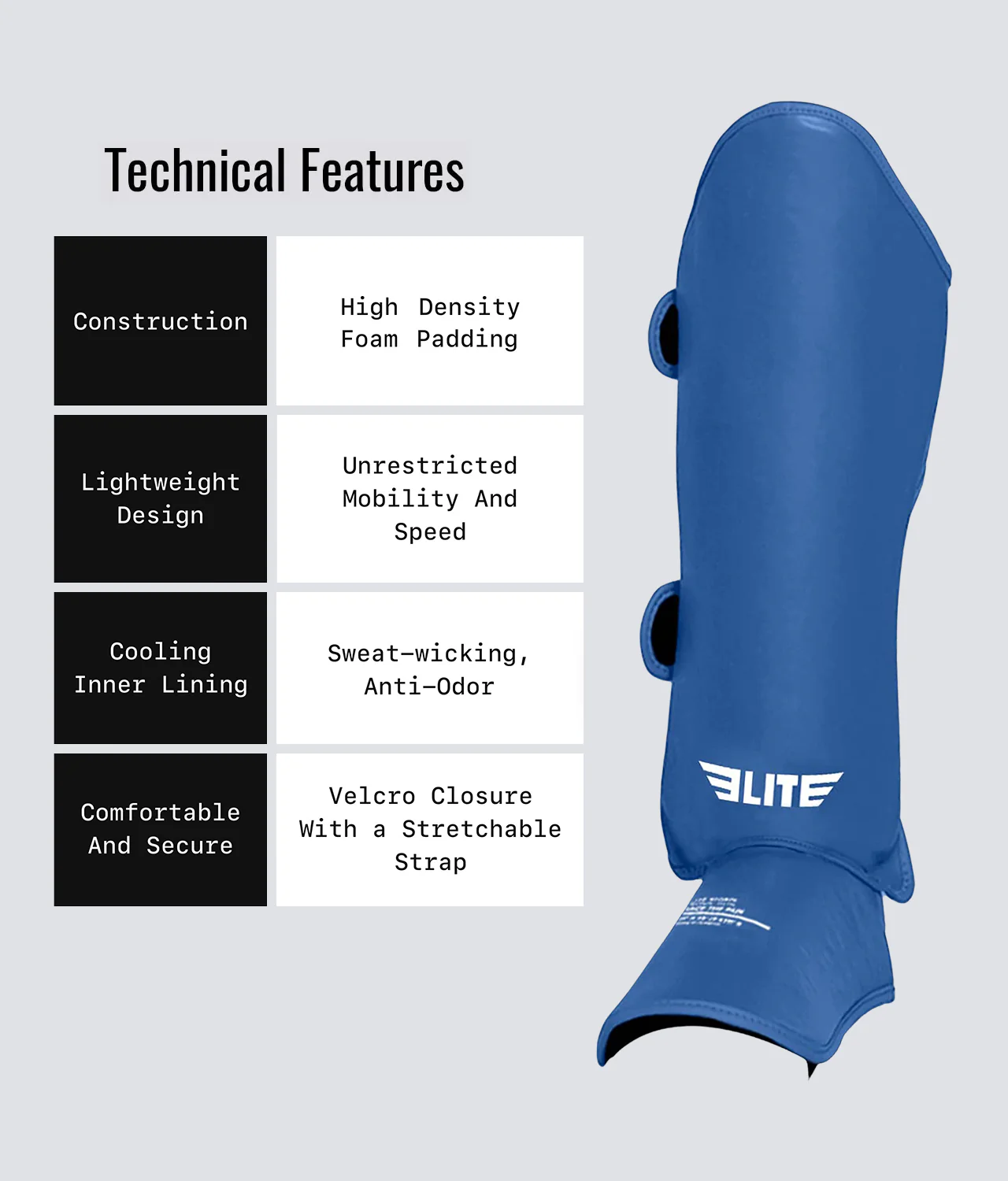 Elite Sports Kids' Plain Blue Boxing Shin Guard : 7 to 10 Years Technical Features