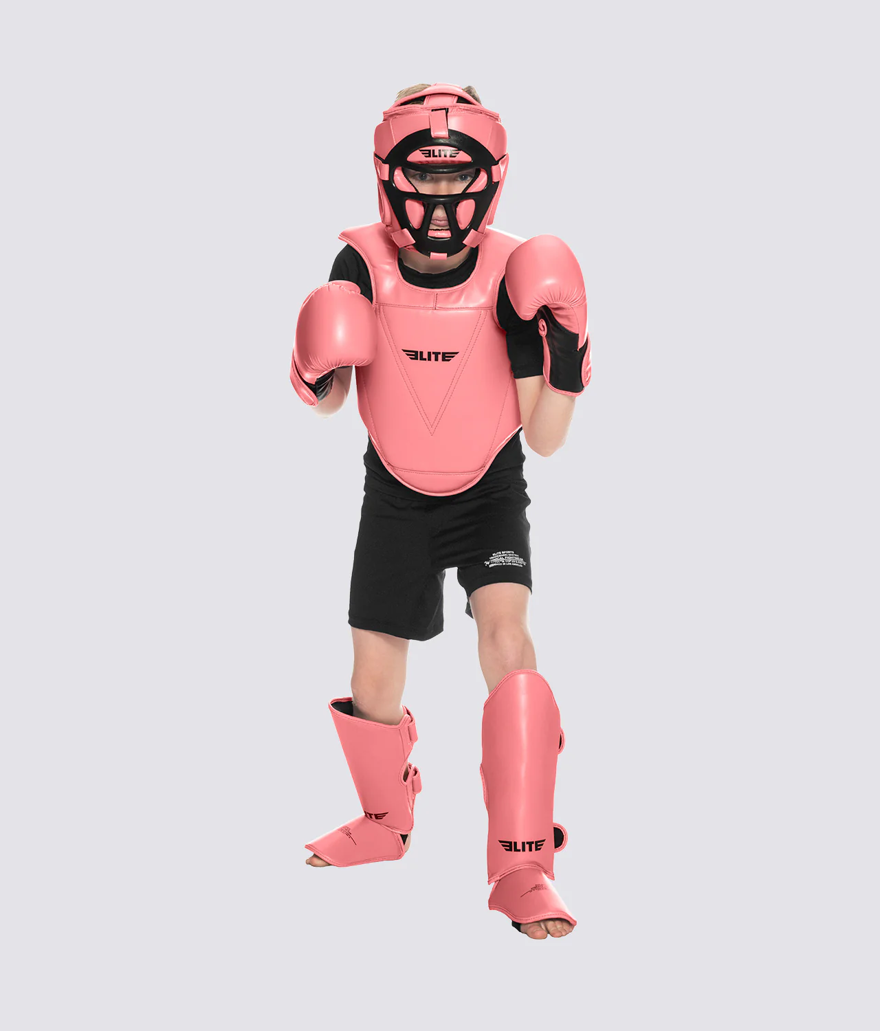 Elite Sports Kids' Plain Pink Boxing Shin Guard : 7 to 10 Years Full Look