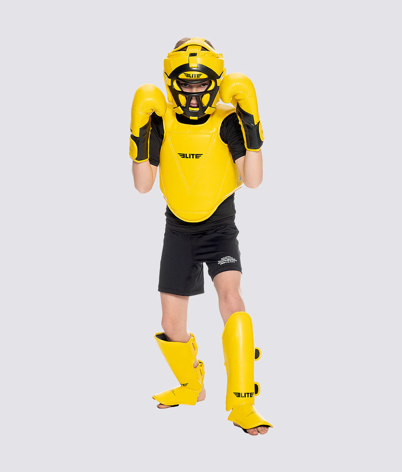 Elite Sports Kids' Plain Yellow Boxing Shin Guard : 7 to 10 Years Full Look