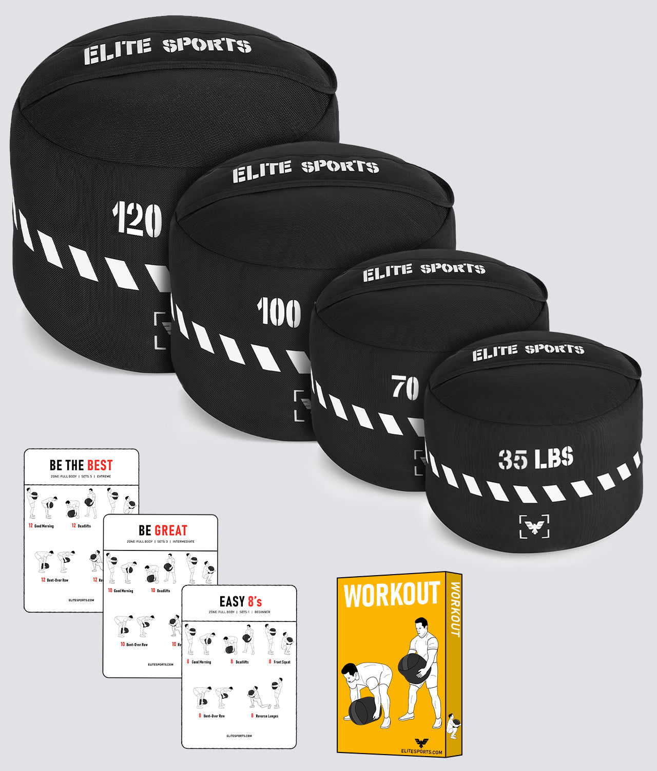 Elite Sports Set of 3 - Core Round Workout Sandbags Included Workout Manuals