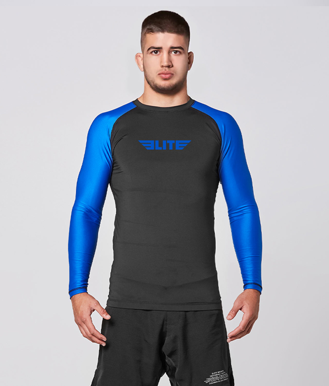 Elite Sports Men's Standard Blue Long Sleeve Jiu Jitsu BJJ Rash Guard Mian View