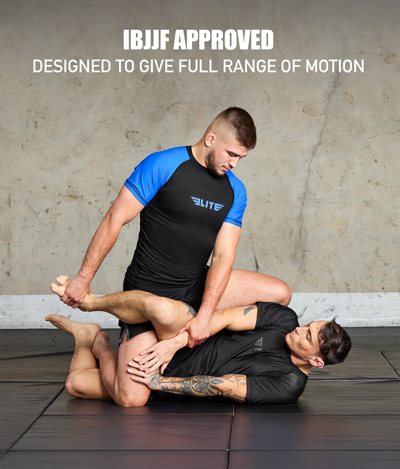 elitesports standard blue short sleeve mens ibjjf approved bjj rashguard