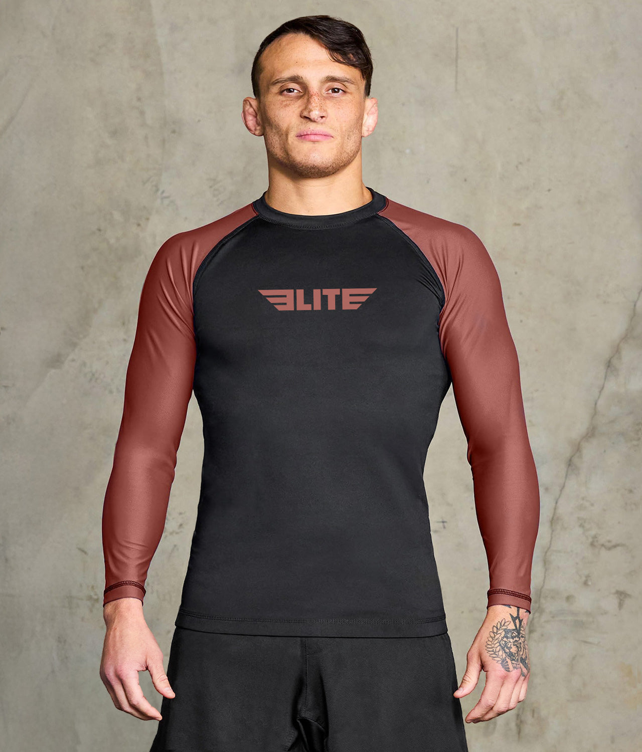 elite sports standard brown long sleeve mens no-gi jiu jitsu rashguard
