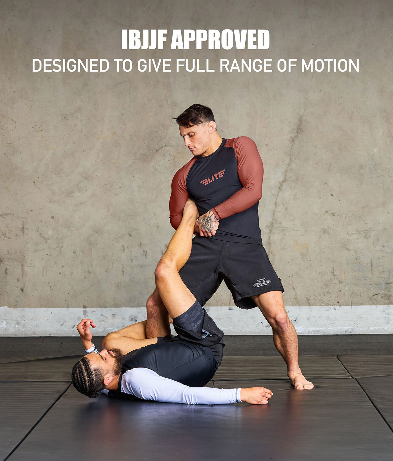 elite sports standard brown long sleeve mens ijiu jitsuf approved jiu jitsu rash guard