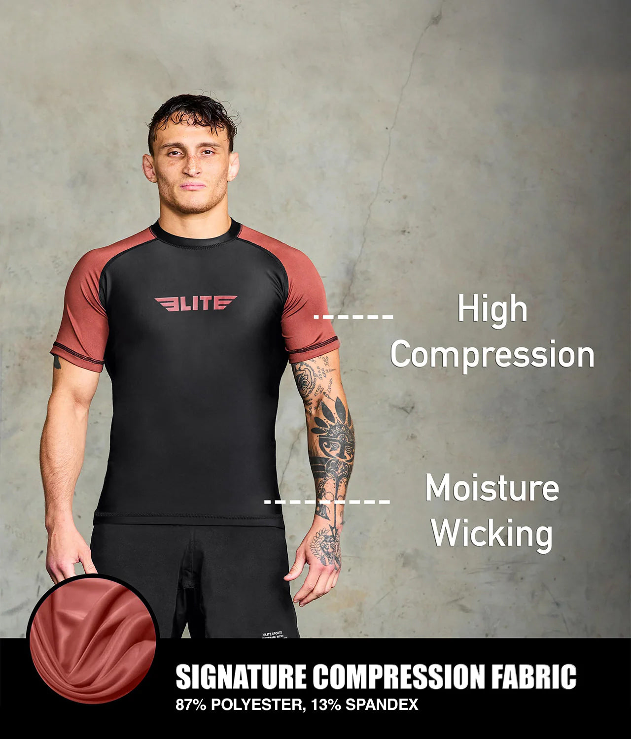 standard brown short sleeve mens mma rash guard compression fabric