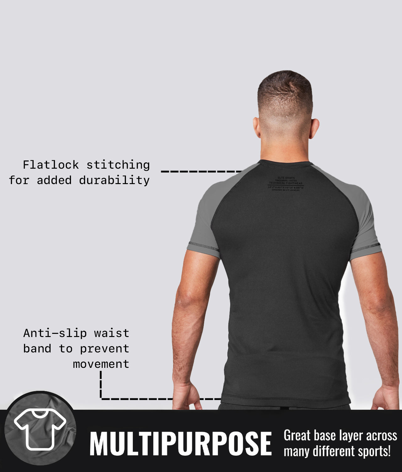 Elite Sports Men's Standard Gray Short Sleeve Jiu Jitsu BJJ Rash Guard Multipurpose