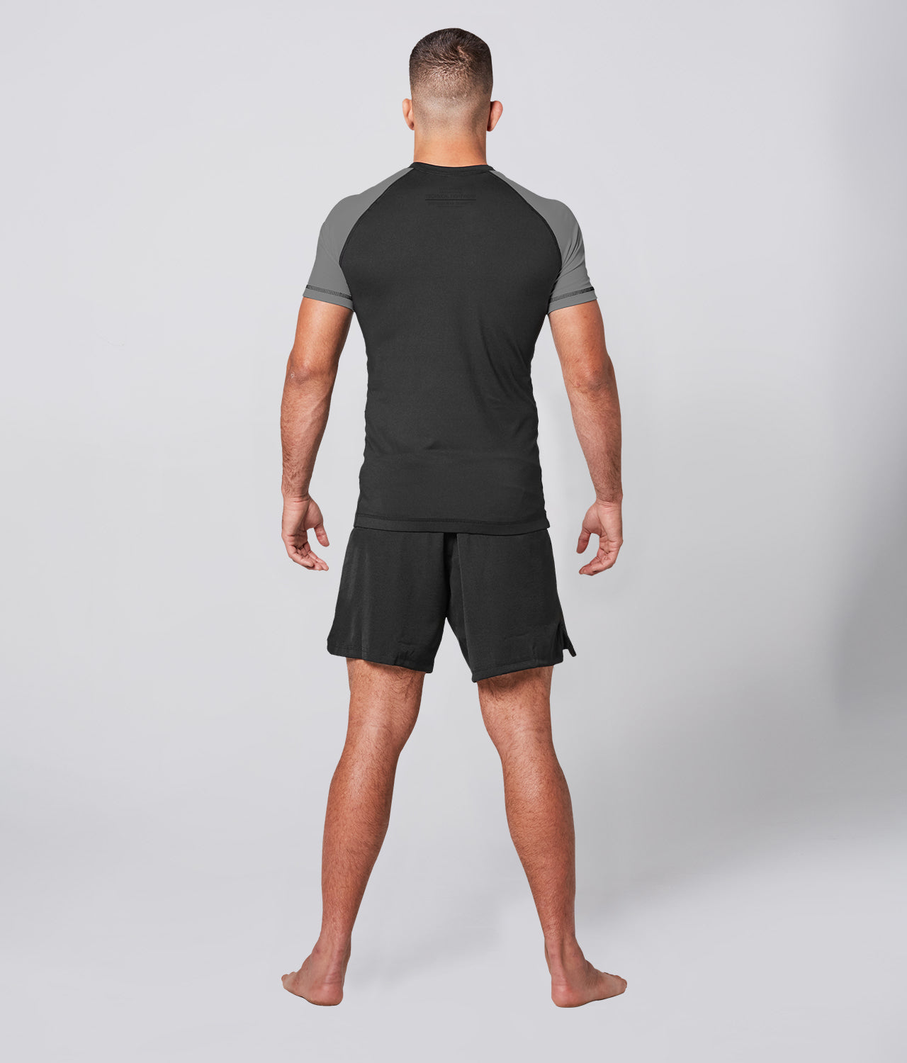Elite Sports Men's Standard Gray Short Sleeve Jiu Jitsu BJJ Rash Guard Back View