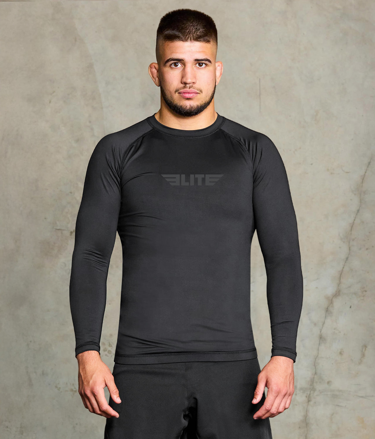 elite sports standard black long sleeve mens no-gi jiu jitsu rashguard