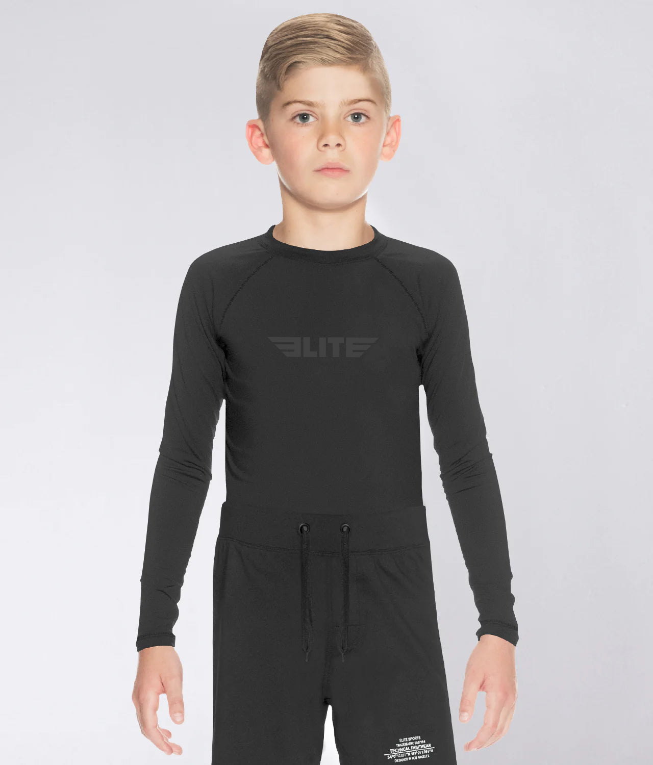 Elite Sports Kids' Standard Black Long Sleeve BJJ Rash Guard