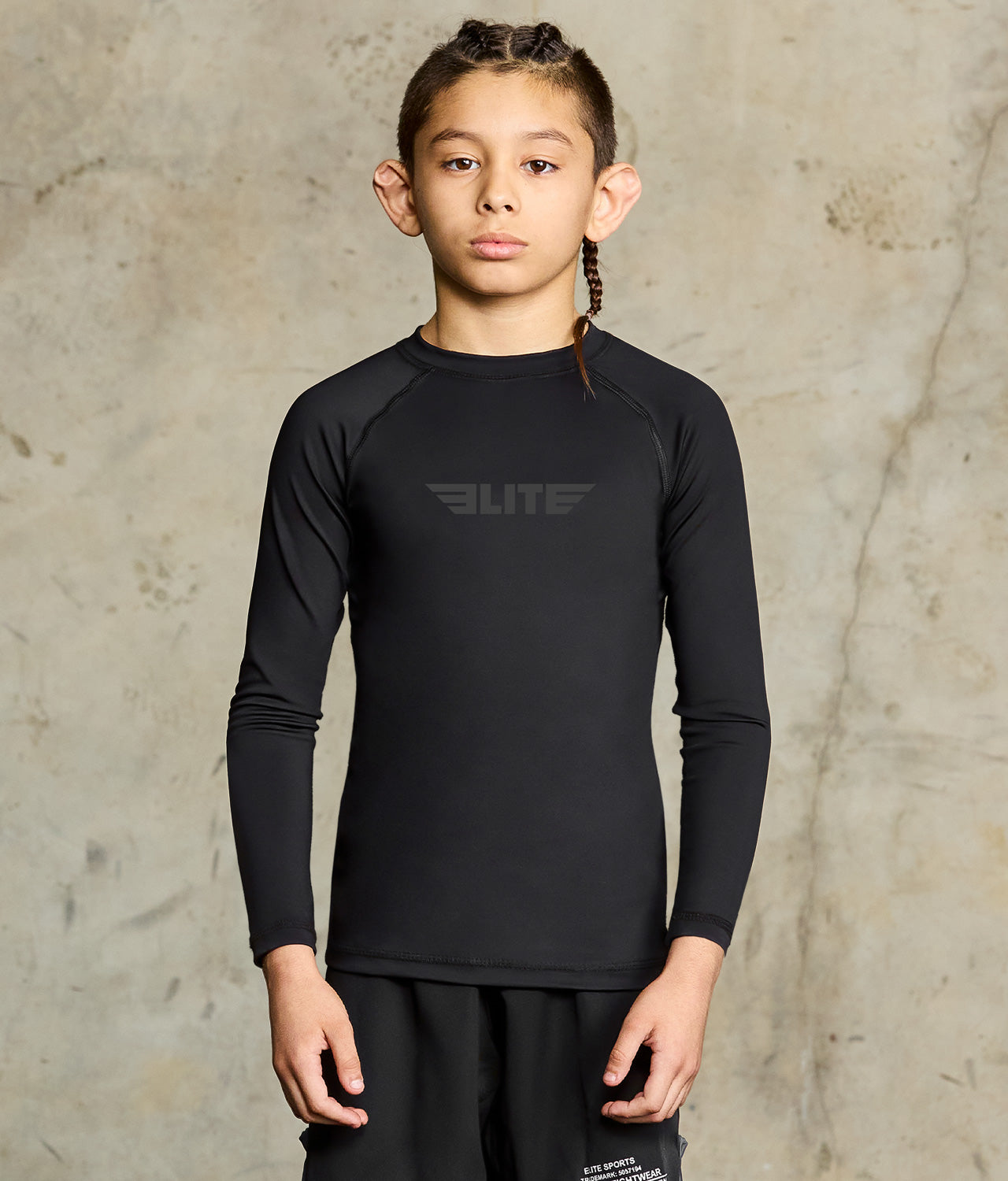 standard black long sleeve kids mma rashguard