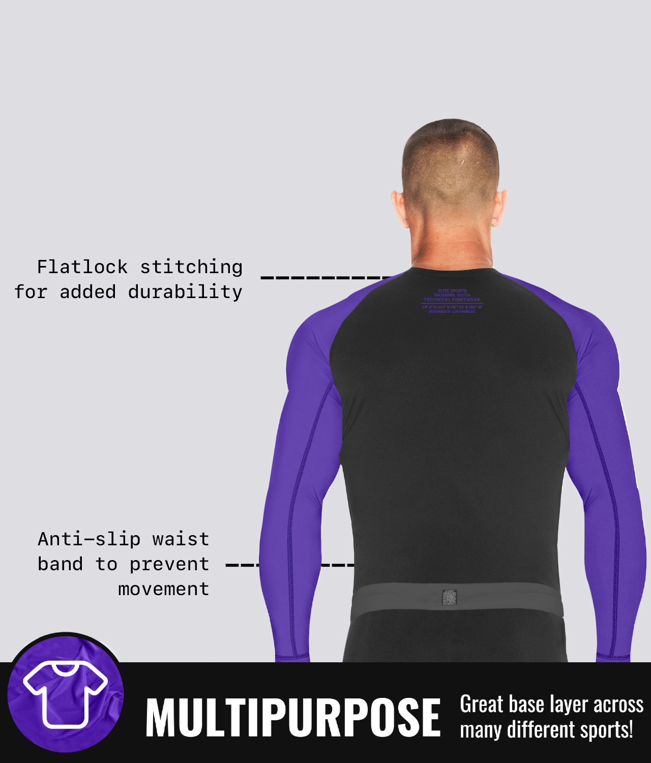 Elite Sports Men's Standard Purple Long Sleeve Jiu Jitsu BJJ Rash Guard Multipurpose