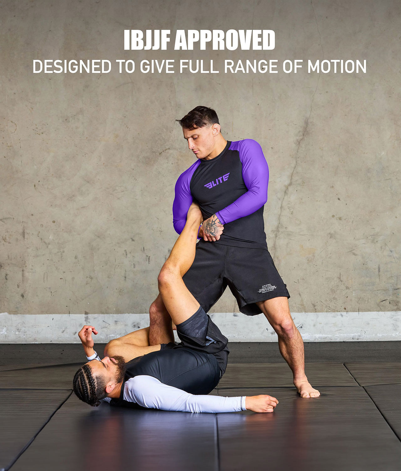 elite sports standard purple long sleeve mens ijiu jitsuf approved jiu jitsu rash guard