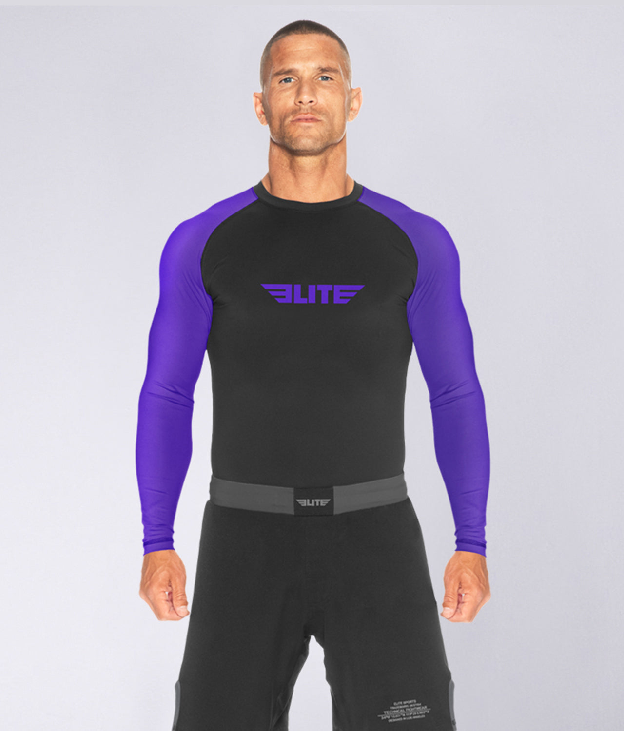 Elite Sports Men's Standard Purple Long Sleeve Jiu Jitsu BJJ Rash Guard Main View