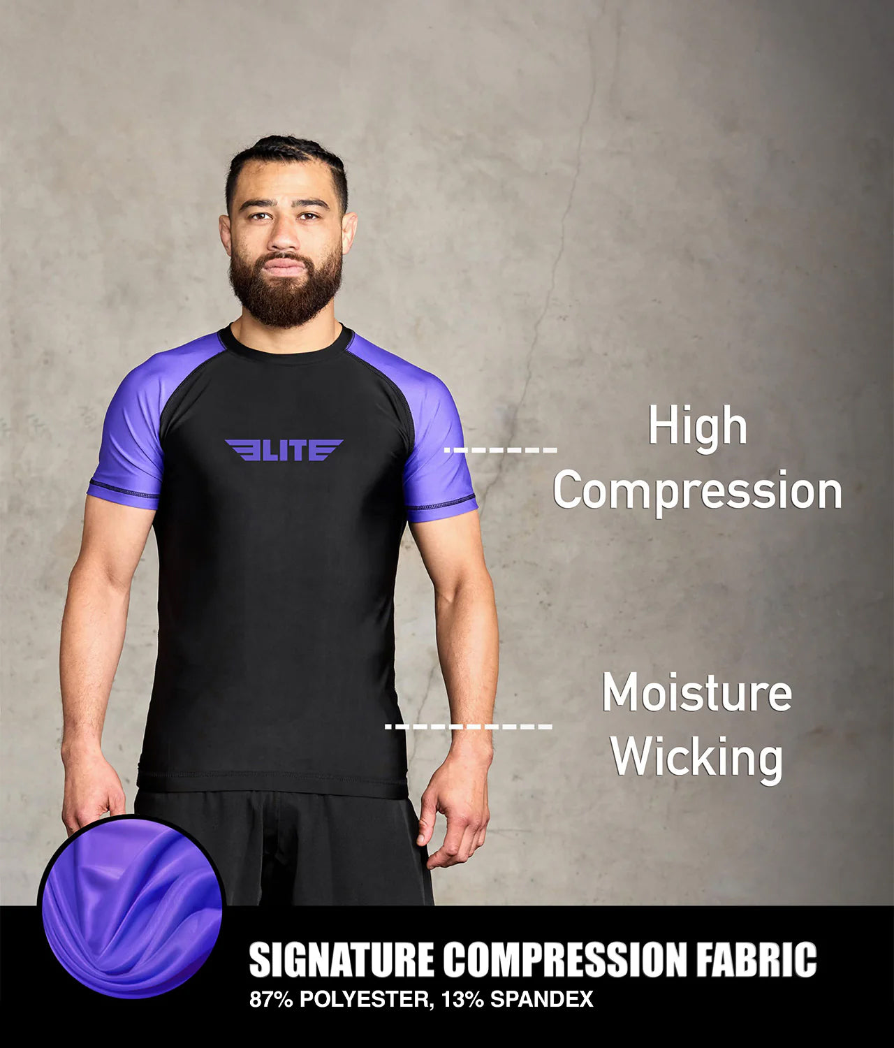 elitesports standard purple short sleeve mens bjj rash guard compression fabric
