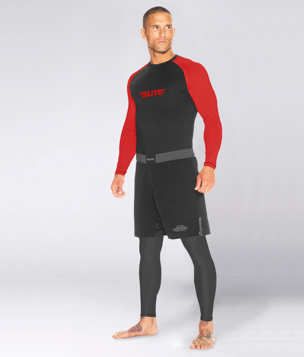Elite Sports Men's Standard Red Long Sleeve Jiu Jitsu BJJ Rash Guard