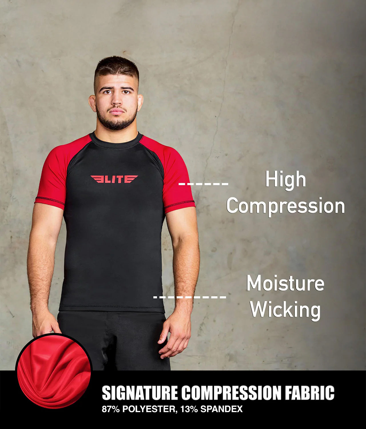 elitesports standard red short sleeve mens bjj rash guard compression fabric