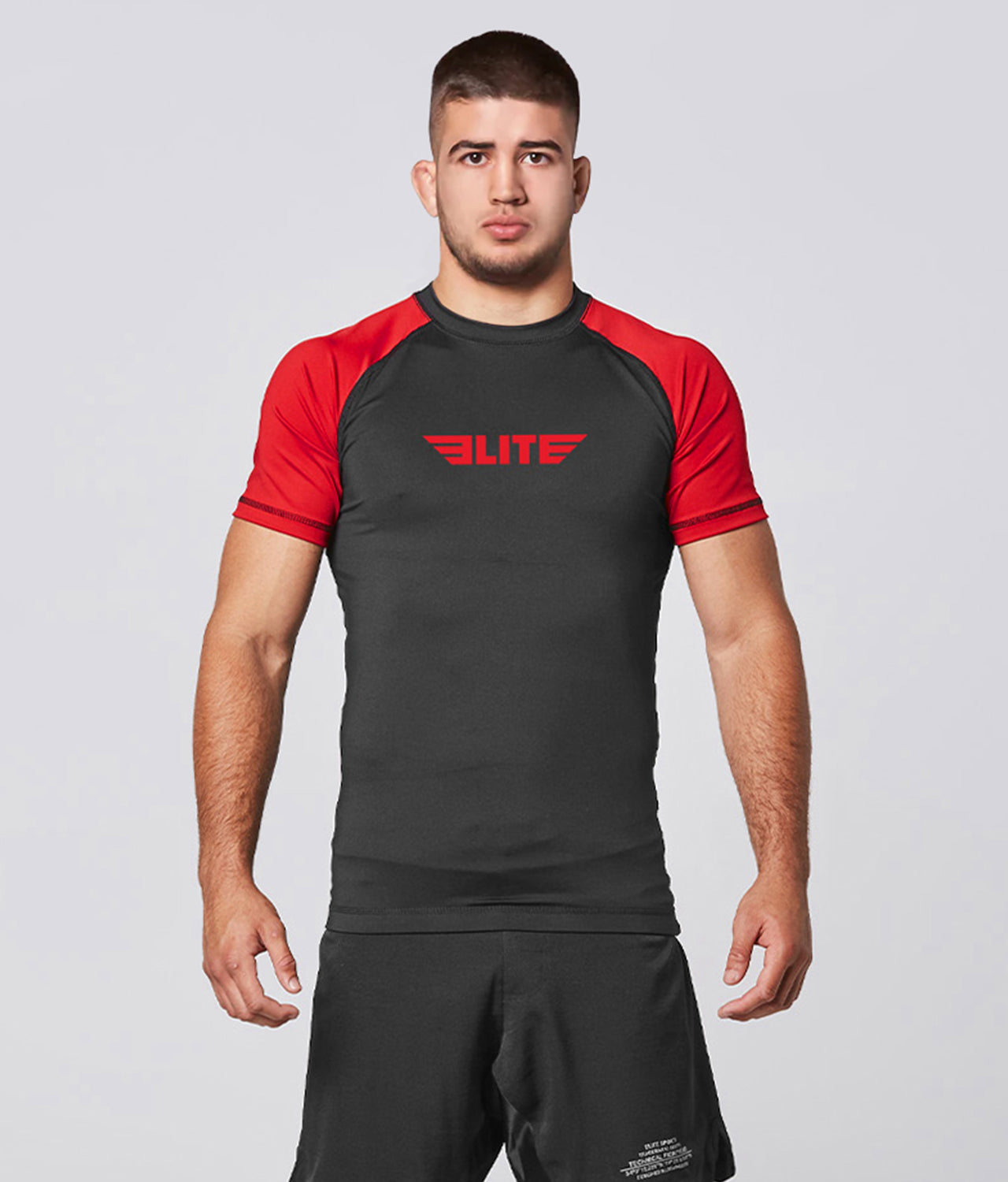 Elite Sports Men's Standard Red Short Sleeve MMA Rash Guard