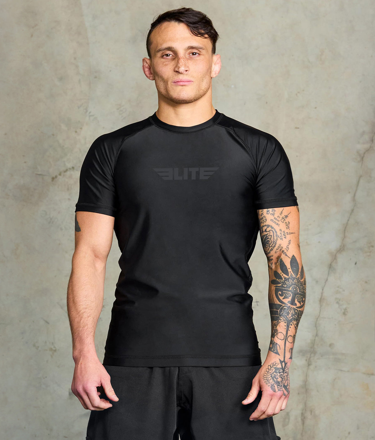 elite sports standard black short sleeve mens mma rash guard
