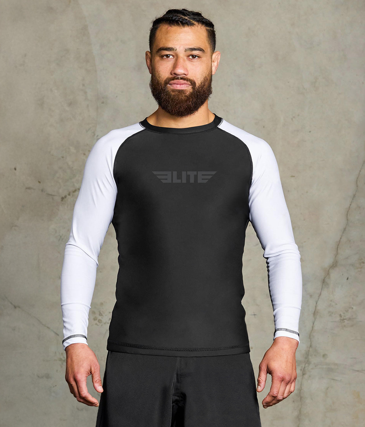 elite sports standard white long sleeve mens no-gi jiu jitsu rashguard