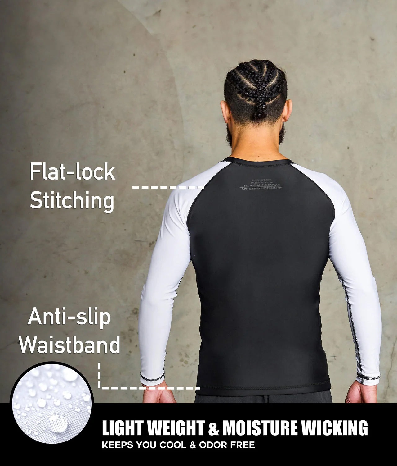 elite sports standard white long sleeve lightweight mens jiu jitsu rashguard